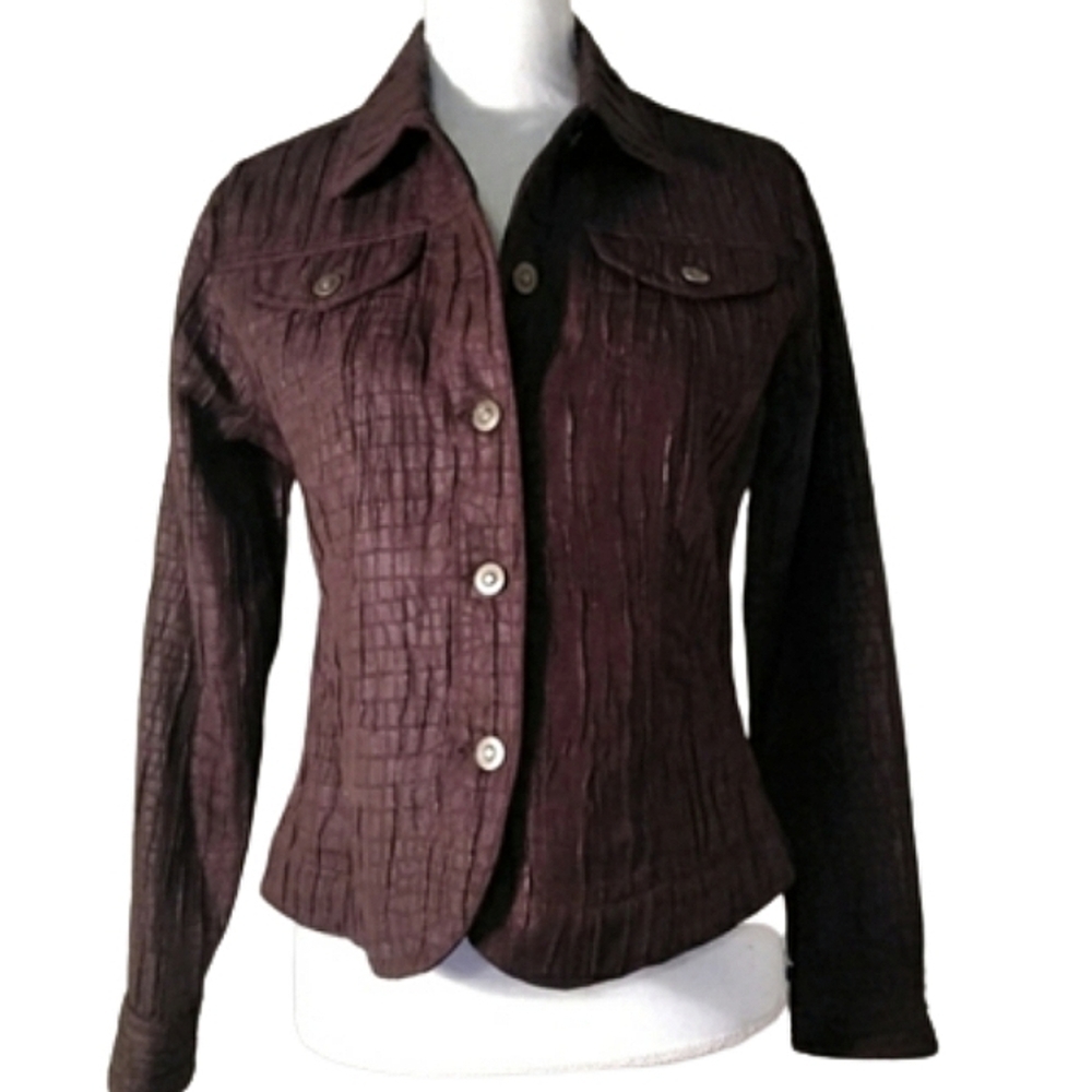 Ruby Rd Brown Button-down Neutral Earthy Crocodile Pattern Texture Coat Jacket